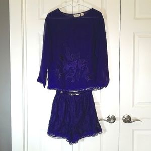 Victoria's Secret purple sheer lace 2 pc. Pajama short set SZ Small